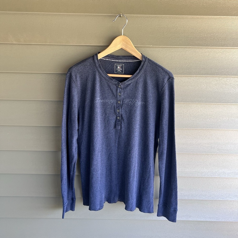 Tommy Hilfiger Men's Woman's XXL Navy Blue Waffle Knit Long Sleeve Shirt